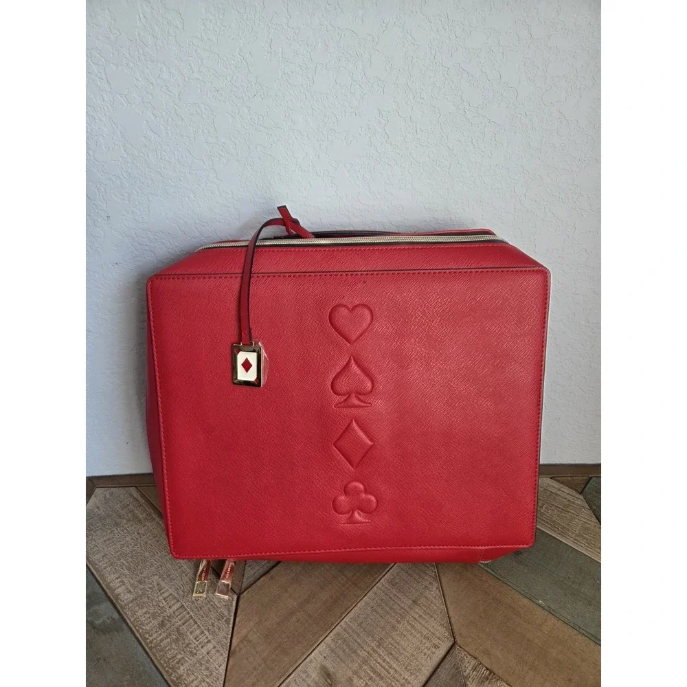 Estee Lauder Red w/Gold Zipper & Playing Cards Symbols Cosmetic Makeup Case NEW